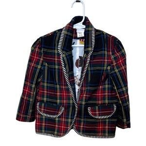 Harajuku Mini Target Girls Green Red Plaid Jacket Blazer Uniform Lined